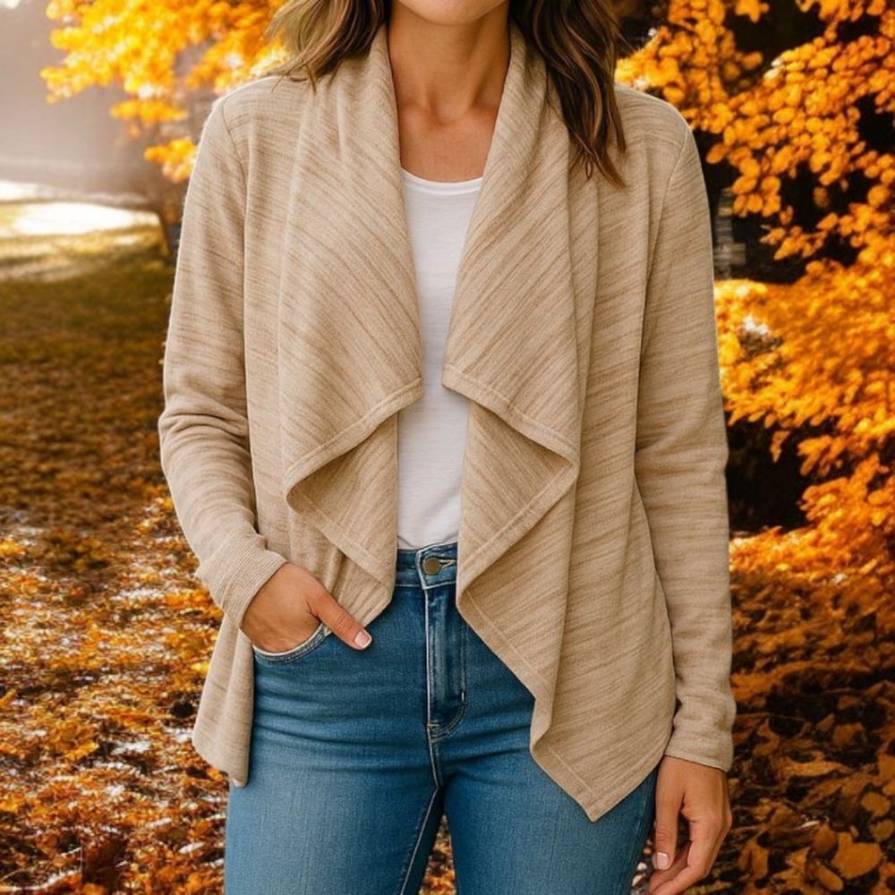 Chunky Open Front Cardigan M Draped Front Sweater Old Money Quiet Luxury RQT‎